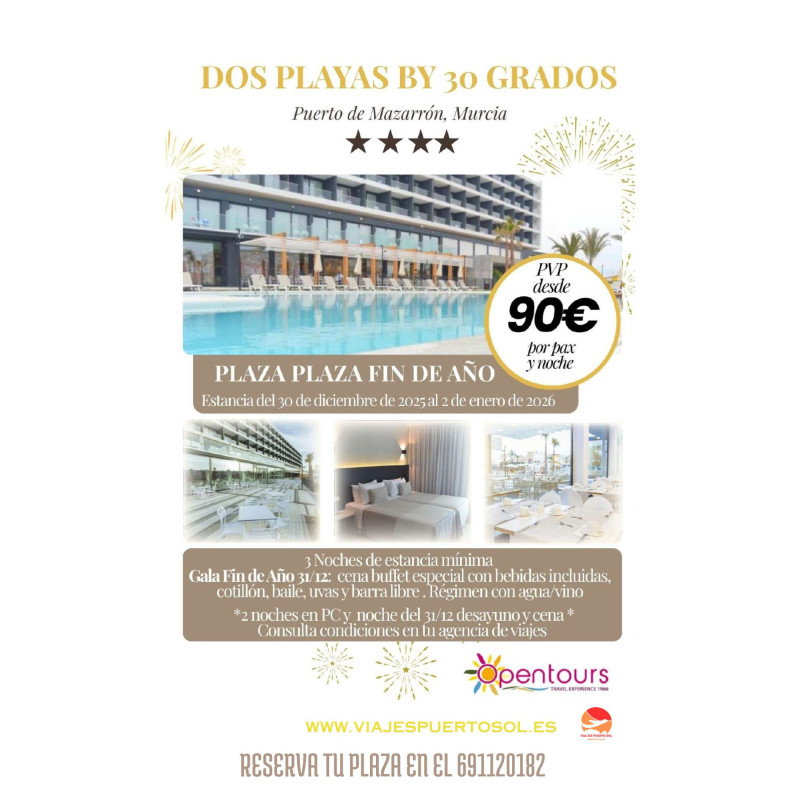 Especial Fin de Año – Hotel Dos Playas (30º Hotels), Mazarrón – Murcia